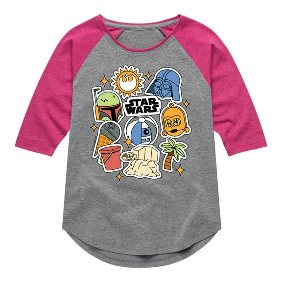 Star Wars - Darth Vader, C3 po, R2D2 Summer - Toddler And Youth Girls Shirt Tail Raglan