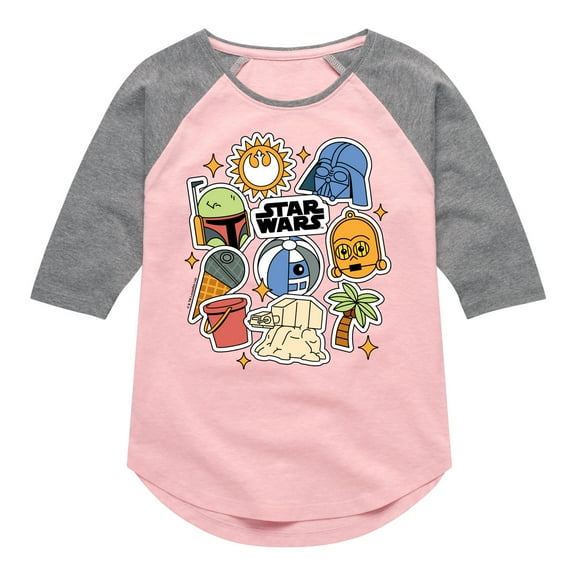 Star Wars - Darth Vader, C3 po, R2D2 Summer - Toddler And Youth Girls Shirt Tail Raglan