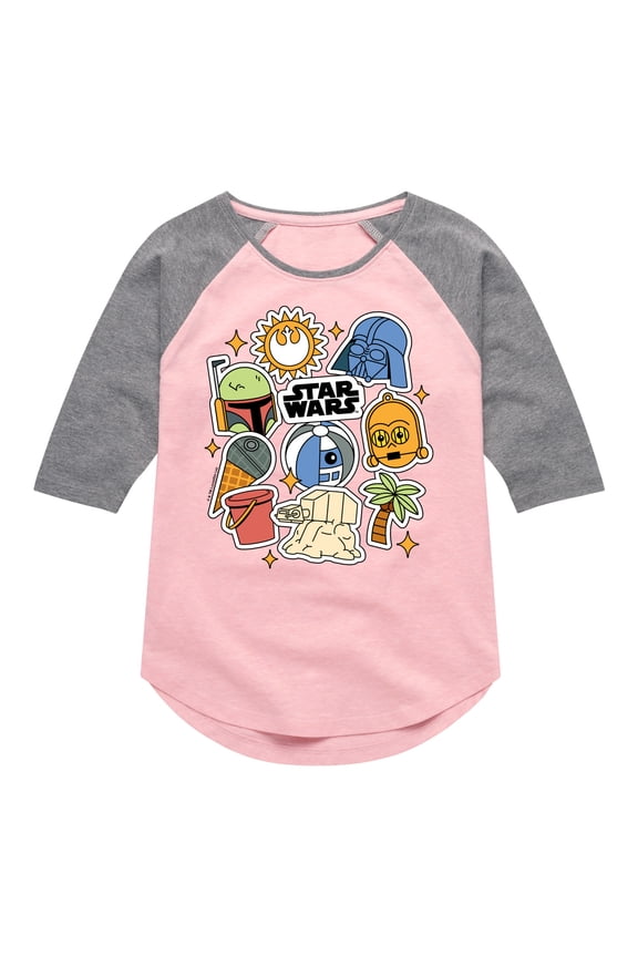 - Darth Vader, C3 po, R2D2 Summer - Toddler And Youth Girls Shirt Tail Raglan