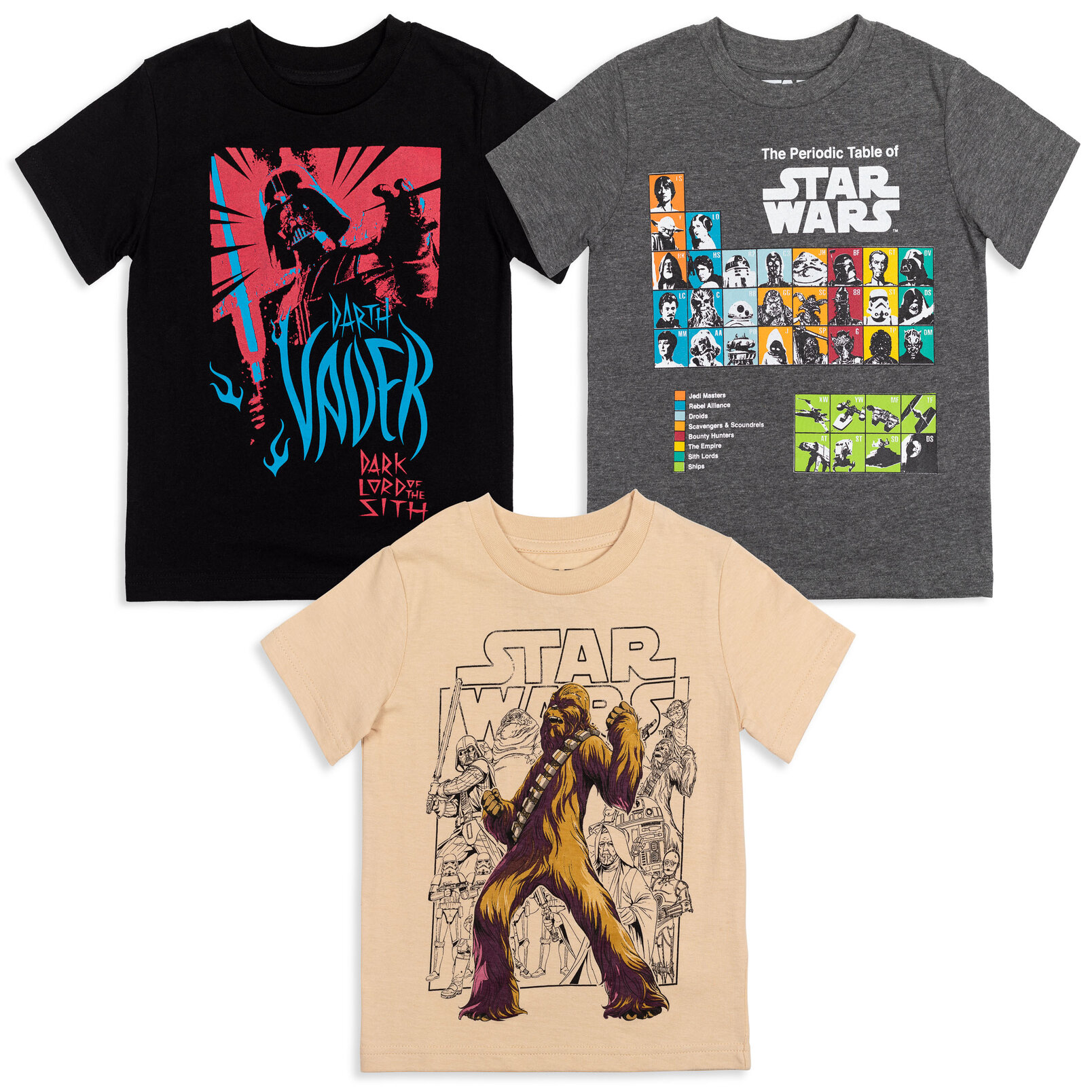 Star Wars Darth Vader Chewbacca Big Boys 3 Pack T-Shirt Little Kid to Big