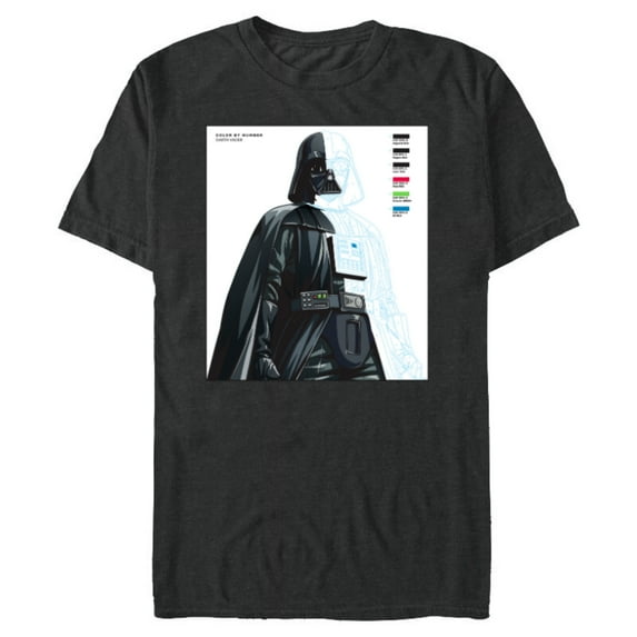 Star Wars Darth Vader Color by Numbers Sketch - Short Sleeve Blended T-Shirt for Adults - Customized-Dark Heather