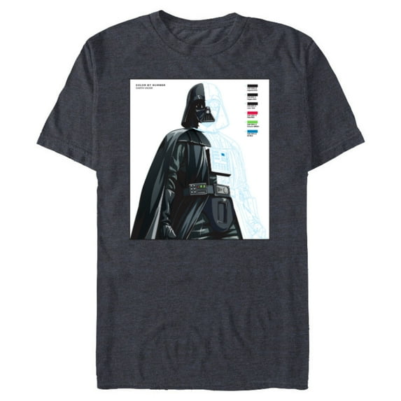 Star Wars Darth Vader Color by Numbers Sketch - Short Sleeve Blended T-Shirt for Adults - Customized-Navy Heather