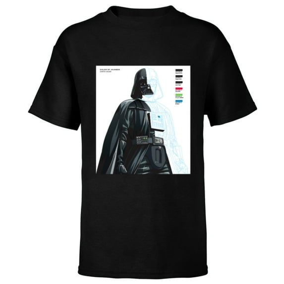 Star Wars Darth Vader Color by Numbers Sketch - Short Sleeve T-Shirt for Kids - Customized-Black