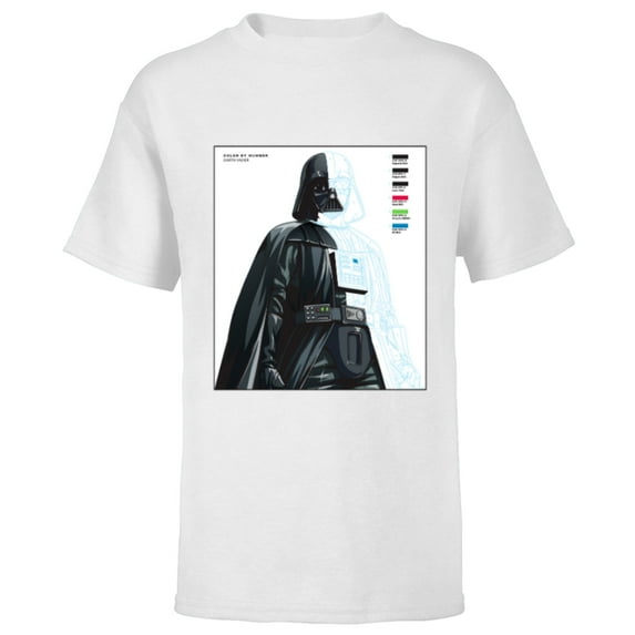 Star Wars Darth Vader Color by Numbers Sketch - Short Sleeve T-Shirt for Kids - Customized-White