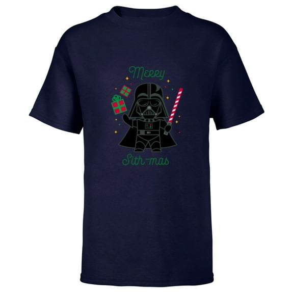 Star Wars Darth Vader Cute Christmas Holiday Merry Sith-mas - Short Sleeve T-Shirt for Kids - Customized-Navy