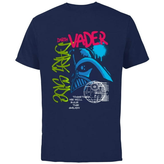 Star Wars Darth Vader Dark Side Neon Street Art - Short Sleeve Cotton T-Shirt for Adults - Customized-Navy