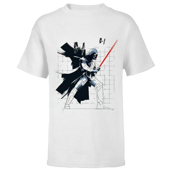 Star Wars Darth Vader Dynamic Grid Sketch - Short Sleeve T-Shirt for Kids - Customized-White