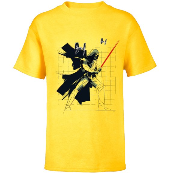 Star Wars Darth Vader Dynamic Grid Sketch - Short Sleeve T-Shirt for Kids - Customized-Yellow