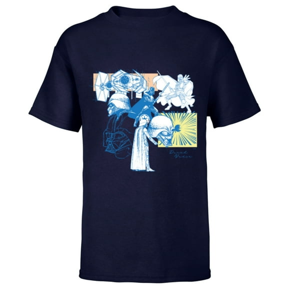 Star Wars Darth Vader Illustrations of a Sith Lord - Short Sleeve T-Shirt for Kids - Customized-Navy