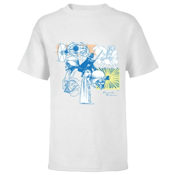 Star Wars Darth Vader Illustrations of a Sith Lord - Short Sleeve T-Shirt for Kids - Customized-White