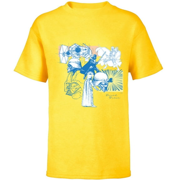 Star Wars Darth Vader Illustrations of a Sith Lord - Short Sleeve T-Shirt for Kids - Customized-Yellow