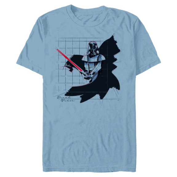Star Wars Darth Vader Lightsaber Pose Grid Sketch - Short Sleeve Blended T-Shirt for Adults - Customized-Ocean Blue