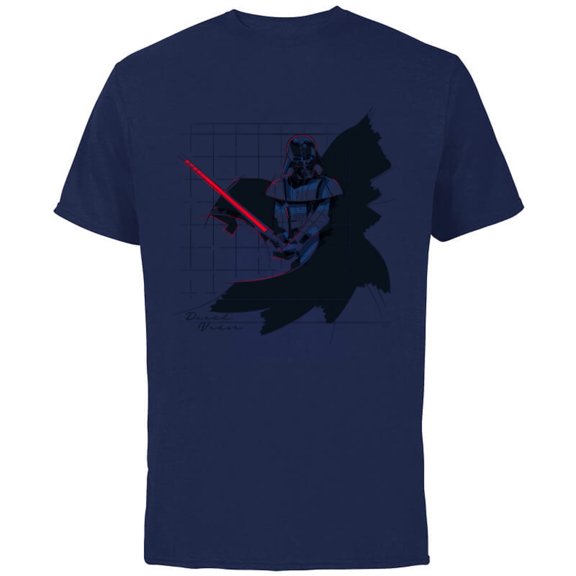 Star Wars Darth Vader Lightsaber Pose Grid Sketch - Short Sleeve Cotton T-Shirt for Adults - Customized-Navy
