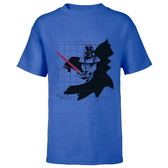 Star Wars Darth Vader Lightsaber Pose Grid Sketch - Short Sleeve T-Shirt for Kids - Customized-Royal