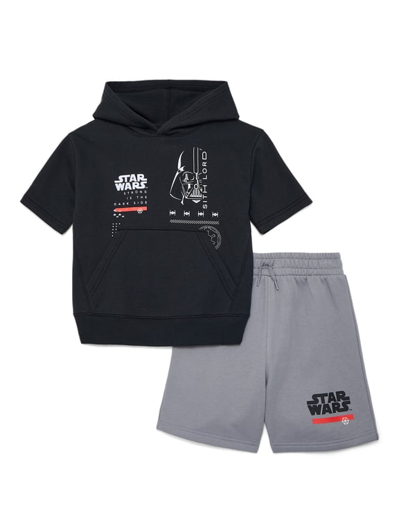 Star Wars Darth Vader Little and Big Boys' Short Sleeve Hoodie and Shorts Set, 2-Piece, Sizes 4-16