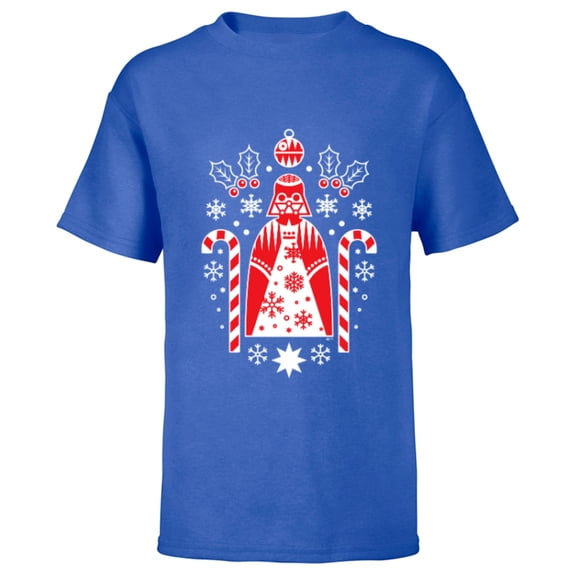 Star Wars Darth Vader Nordic Print Christmas Holiday - Short Sleeve T-Shirt for Kids - Customized-Royal