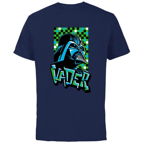 Star Wars Darth Vader Pixel Art Graffiti Tag Style - Short Sleeve Cotton T-Shirt for Adults - Customized-Navy