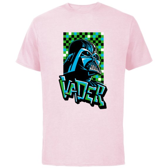 Star Wars Darth Vader Pixel Art Graffiti Tag Style - Short Sleeve Cotton T-Shirt for Adults - Customized-Soft Pink