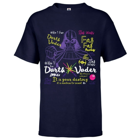 Star Wars Darth Vader Quotes and Doodles - Short Sleeve T-Shirt for Kids - Customized-Navy