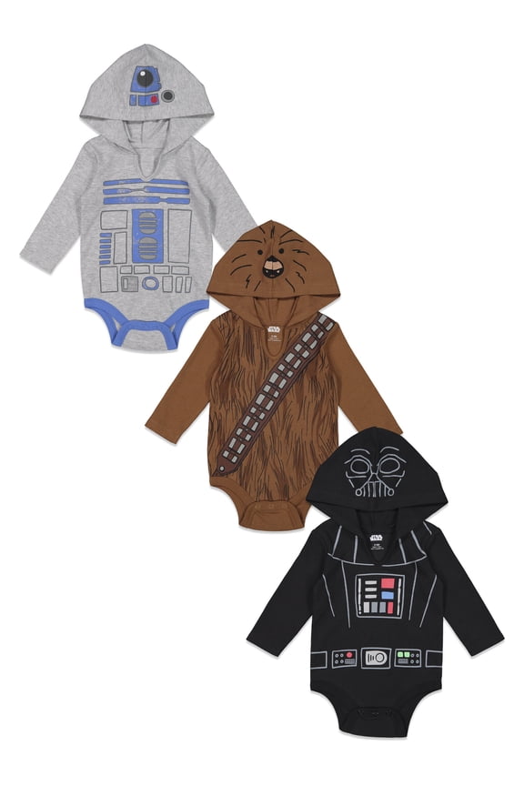 Darth Vader R2-D2 Chewbacca Infant Baby Boys 3 Pack Costume Bodysuits Newborn to Infant