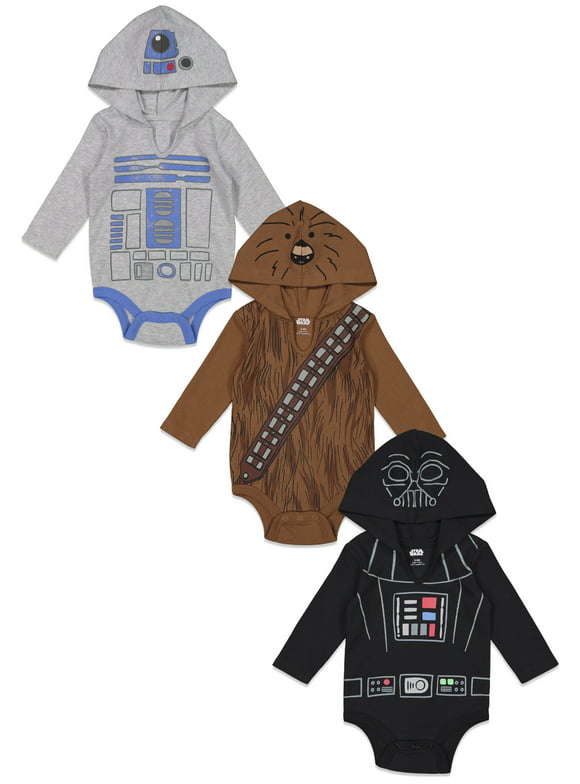 Star Wars Darth Vader R2-D2 Chewbacca Infant Baby Boys 3 Pack Costume Bodysuits Newborn to Infant