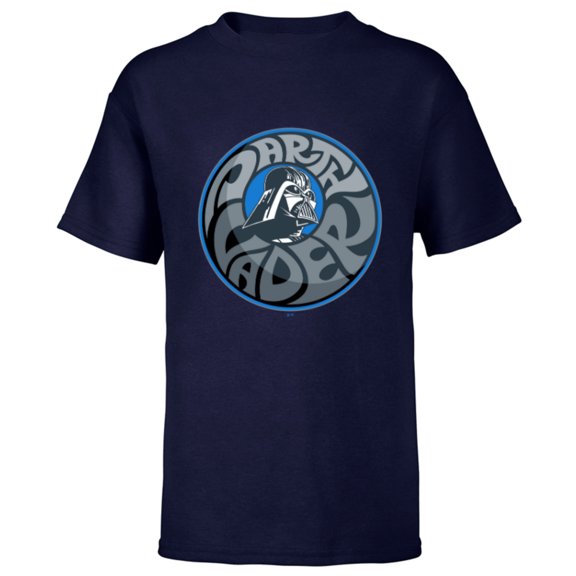 Star Wars Darth Vader Retro Helmet and Name - Short Sleeve T-Shirt for Kids - Customized-Navy