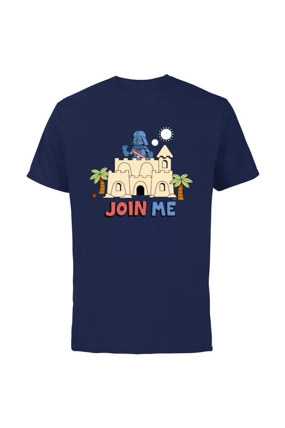 Darth Vader Sand Castle Summer Beach Join Me Funny - Short Sleeve Cotton T-Shirt for Adults - Customized-Navy