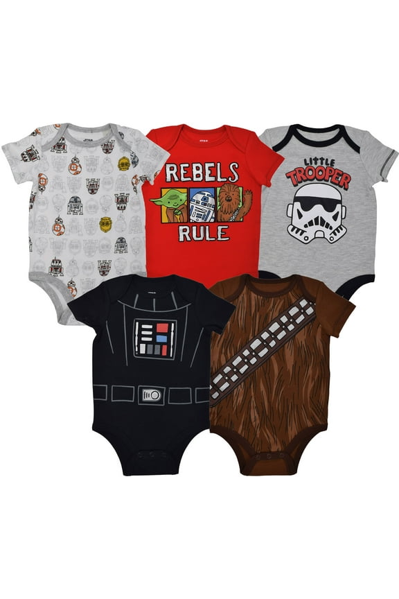 Darth Vader Stormtrooper R2-D2 Newborn Baby Boys 5 Pack Bodysuits Newborn to Infant