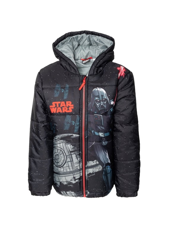 Darth Vader TIE Fighter Little Boys Zip Up Puffer Jacket Little Kid to Big