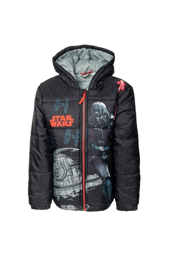Darth Vader TIE Fighter Little Boys Zip Up Puffer Jacket Little Kid to Big