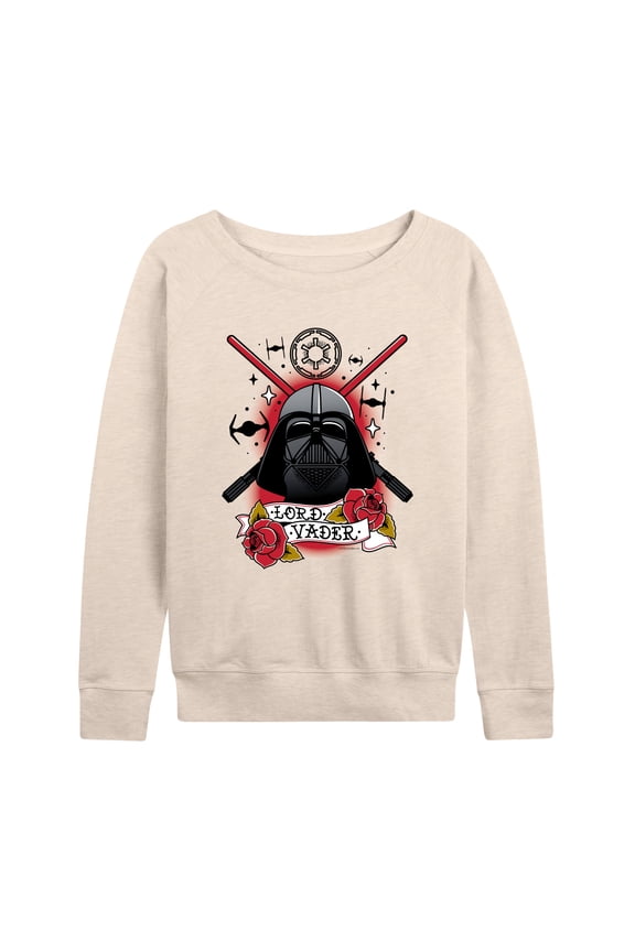 - Darth Vader Traditional Tattoo - Women's French Terry Long Sleeve Pullover