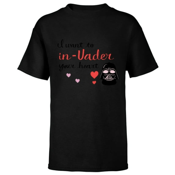 Star Wars Darth Vader Valentine Want to In-Vader Your Heart - Short Sleeve T-Shirt for Kids - Customized-Black