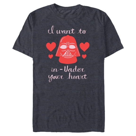 Star Wars Darth Vader Want to In-Vader Your Heart Valentine - Short Sleeve Blended T-Shirt for Adults - Customized-Navy Heather
