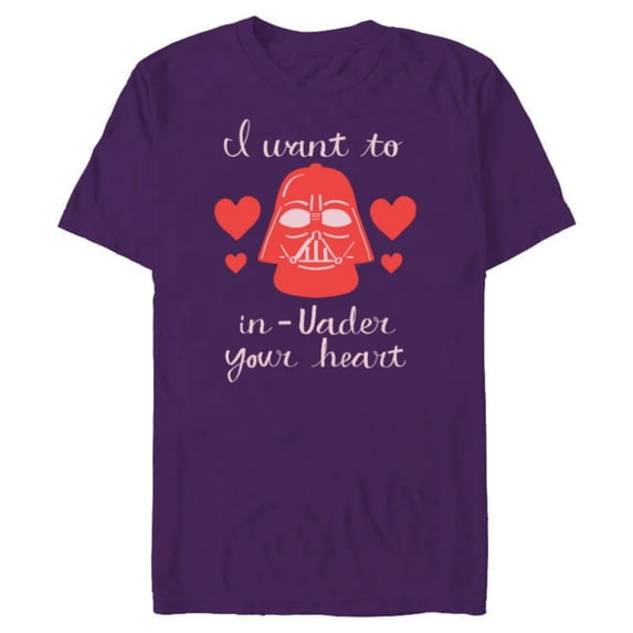 Star Wars Darth Vader Want to In-Vader Your Heart Valentine - Short Sleeve Blended T-Shirt for Adults - Customized-Purple