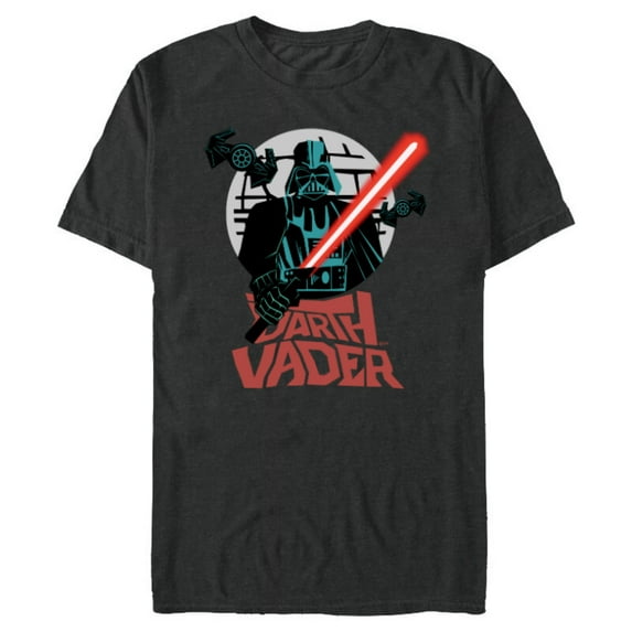 Star Wars Darth Vader with Lightsaber Block Print Style - Short Sleeve Blended T-Shirt for Adults - Customized-Dark Heather