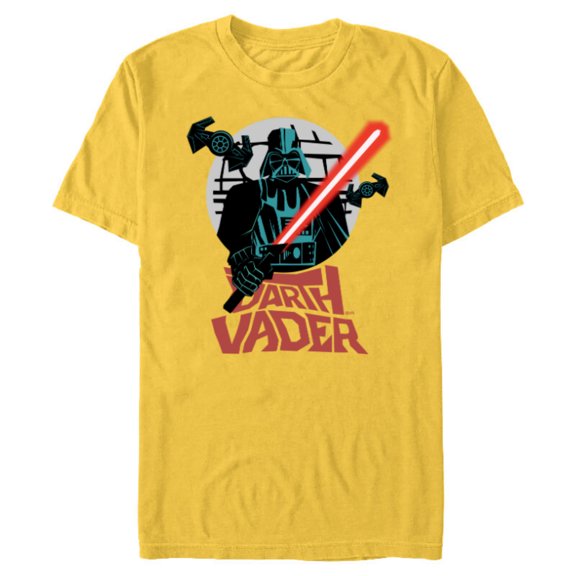 Star Wars Darth Vader with Lightsaber Block Print Style - Short Sleeve Blended T-Shirt for Adults - Customized-Yellow