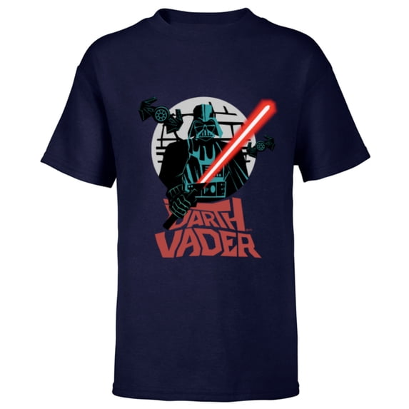 Star Wars Darth Vader with Lightsaber Block Print Style - Short Sleeve T-Shirt for Kids - Customized-Navy