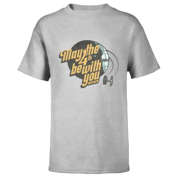 Star Wars Day May the 4th Be With You 2023 Death Star Retro - Short Sleeve T-Shirt for Kids - Customized-Athletic Heather