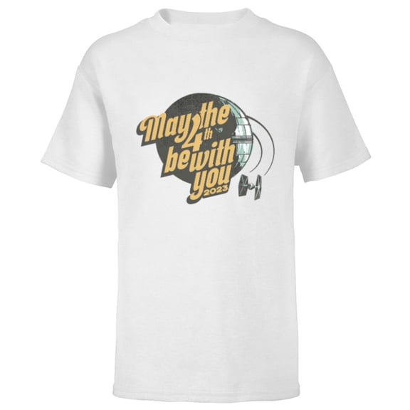 Star Wars Day May the 4th Be With You 2023 Death Star Retro - Short Sleeve T-Shirt for Kids - Customized-White
