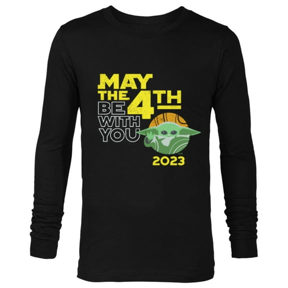 Star Wars Day May the 4th Be With You 2023 Grogu Distressed - Long Sleeve T-Shirt for Men - Customized-Black