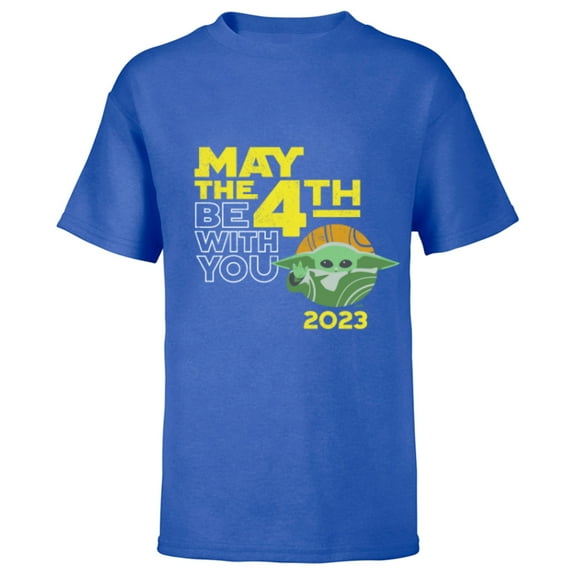 Star Wars Day May the 4th Be With You 2023 Grogu Distressed - Short Sleeve T-Shirt for Kids - Customized-Royal
