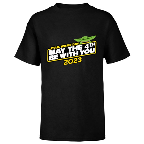 Star Wars Day May the 4th Be With You 2023 Logo Grogu - Short Sleeve T-Shirt for Kids - Customized-Black