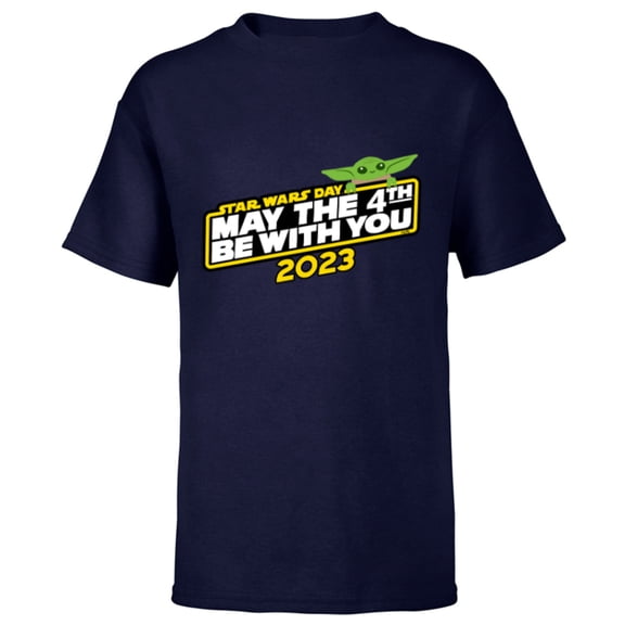 Star Wars Day May the 4th Be With You 2023 Logo Grogu - Short Sleeve T-Shirt for Kids - Customized-Navy