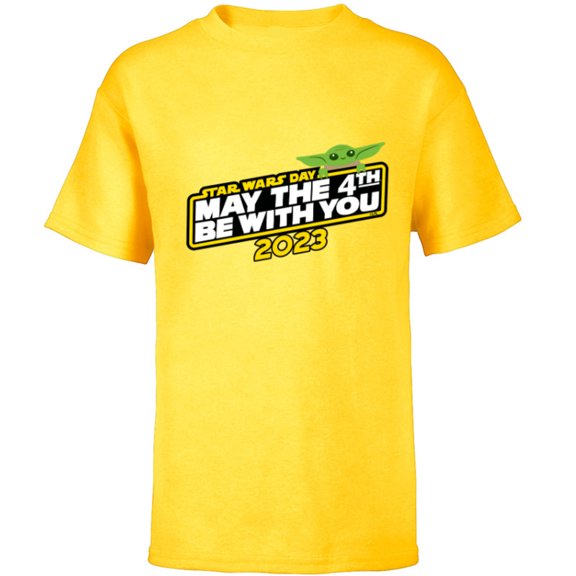 Star Wars Day May the 4th Be With You 2023 Logo Grogu - Short Sleeve T-Shirt for Kids - Customized-Yellow