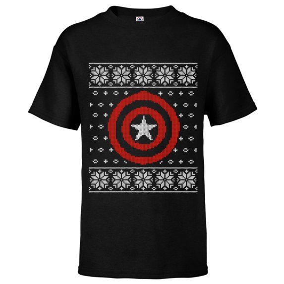 Marvel Captain America Steve Rogers Holiday Sweater - Short Sleeve T-Shirt for Kids - Customized-Black