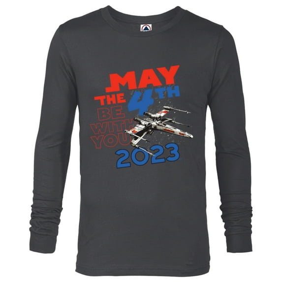 Star Wars Day May the 4th Be With You 2023 X-Wing Fighter - Long Sleeve T-Shirt for Men - Customized-Charcoal Heather