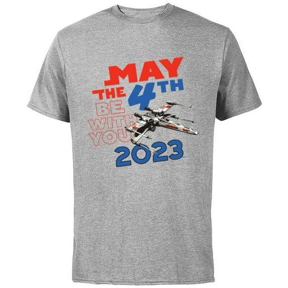 Star Wars Day May the 4th Be With You 2023 X-Wing Fighter - Short Sleeve Cotton T-Shirt for Adults - Customized-Athletic Heather