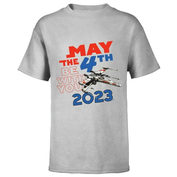 Star Wars Day May the 4th Be With You 2023 X-Wing Fighter - Short Sleeve T-Shirt for Kids - Customized-Athletic Heather