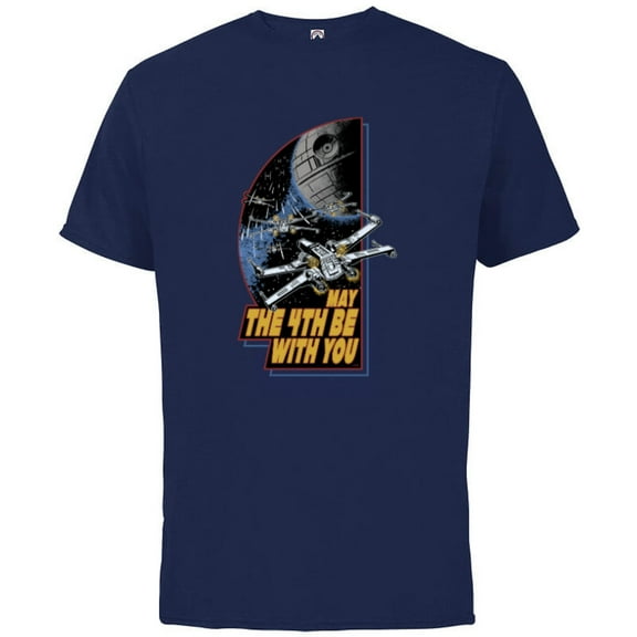 Star Wars Day May the 4th Be With You Vintage Space Battle - Short Sleeve Cotton T-Shirt for Adults - Customized-Athletic Navy