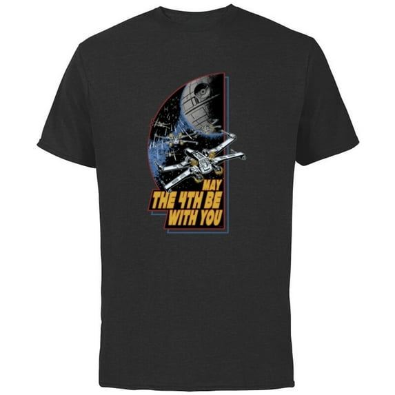 Star Wars Day May the 4th Be With You Vintage Space Battle - Short Sleeve Cotton T-Shirt for Adults - Customized-Black